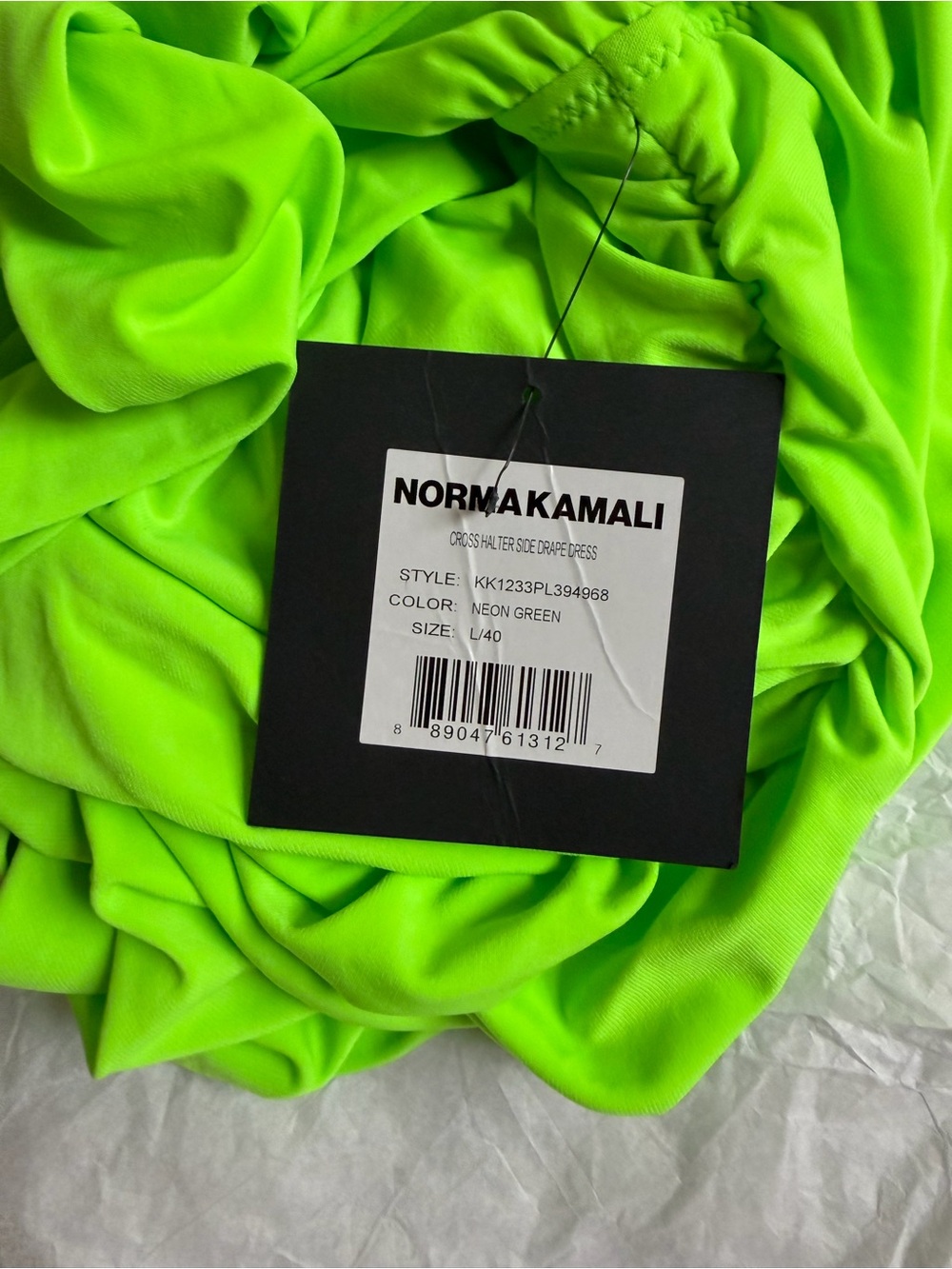 NWT Norma Kamali Cross Halter Drape Midi Dress in Neon Green ~ Sizes S & L - Picture 5 of 8